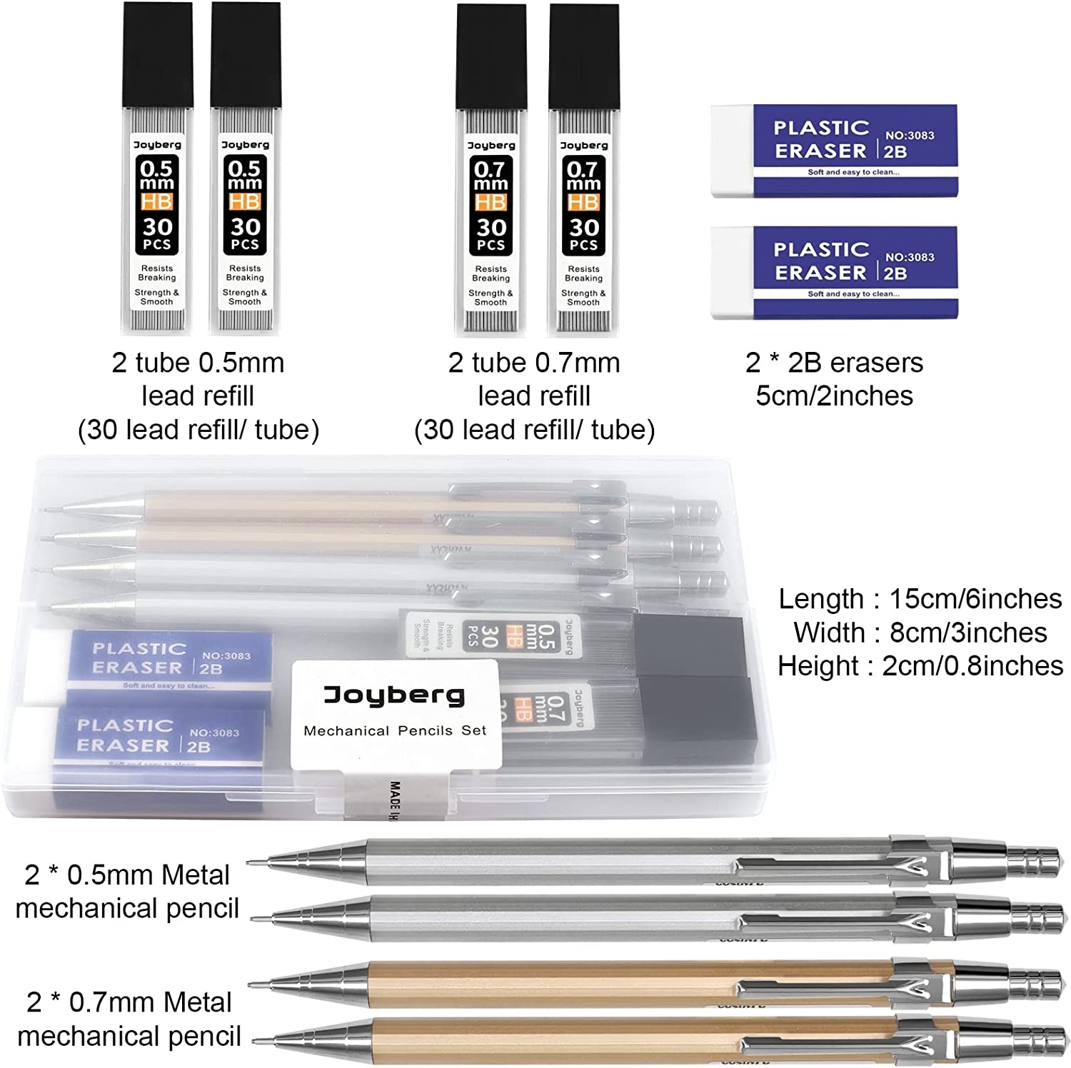 Joyberg 4 Pack Metal Mechanical 0.5mm, 0.7mm, Lead Pencil with 30 HB Lead  Refills 0.5 & 30 HB Lead Refills 0.7 & 2 Erasers, Drafting Pencil Set with  Case for Artist Writing, Drawing Sketching 